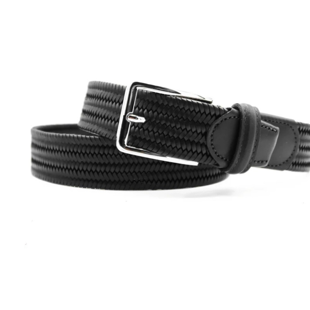 Elegant Black Leather Belt with Textured Design